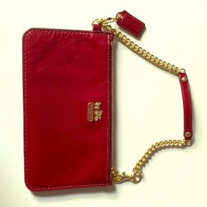 Deep Red Coach patent wristlet